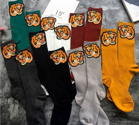 embroidered tiger applique socks.